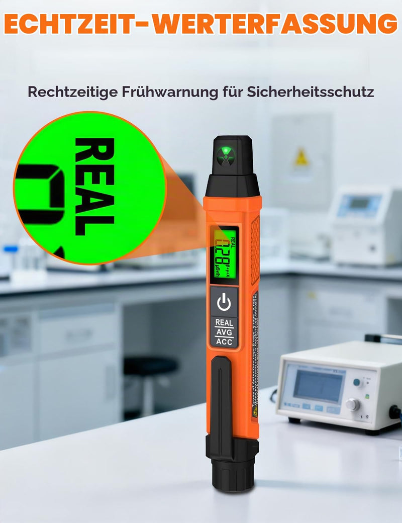 ND01 Geiger Counter Radioactivity Portable β/γ/X | POROMETISTO Radiation dosimeter, illuminated LCD: real-time, average, cumulative – for home & on the go