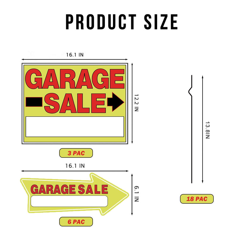 Double-Sided Garage Sale Signs & Directional Arrow Signs -9Pack Sets with Metal Stakes - Waterproof Reusable Yard Signs for Outdoor Sales Events