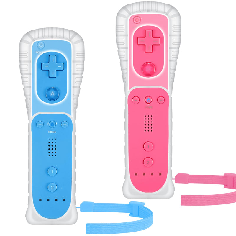 [Australia - AusPower] - Wii Controller 2 Pack, Wii Remote Controller with Silicone Case and Wrist Strap Compatible for Wii/Wii U (Pink and Blue) Pink and Blue 