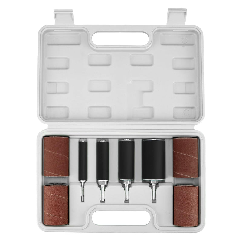 QWORK 20-Piece Sanding Rollers, Sanding Sleeves Set, 4 Sizes Rubber Drums, 16 Sanding Sleeves, with Case