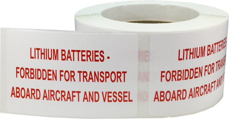 Lithium Batteries Forbidden Aboard Aircraft and Vessel Labels, 2.5 x 4 Inch Adhesive Shipping Stickers, 500 Lithium Battery Transport Warning Labels – Made in the USA
