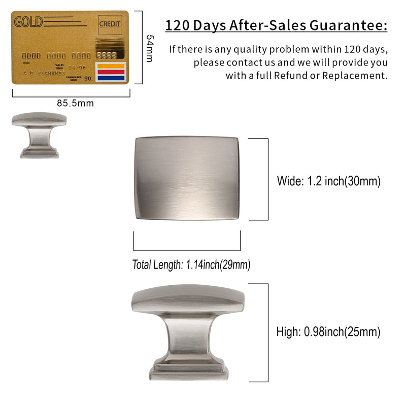 Amerdeco 10-Pack Brushed Satin Nickel Cabinet Knobs & Pulls - 1-1/8 Inch Single Hole Square Drawer Handles for Bathroom Cabinets ZH0011 10 Pack