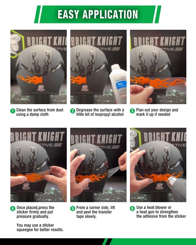 BRIGHT KNIGHT DECALS Hexagon Reflective Stickers for Helmet - Black, Pack of 1, Motorcycle Helmet Stickers, 3M Waterproof Reflective Vinyl Tape for Hard Hats, Cars & Bike Decals for Night Visibility 1 pk