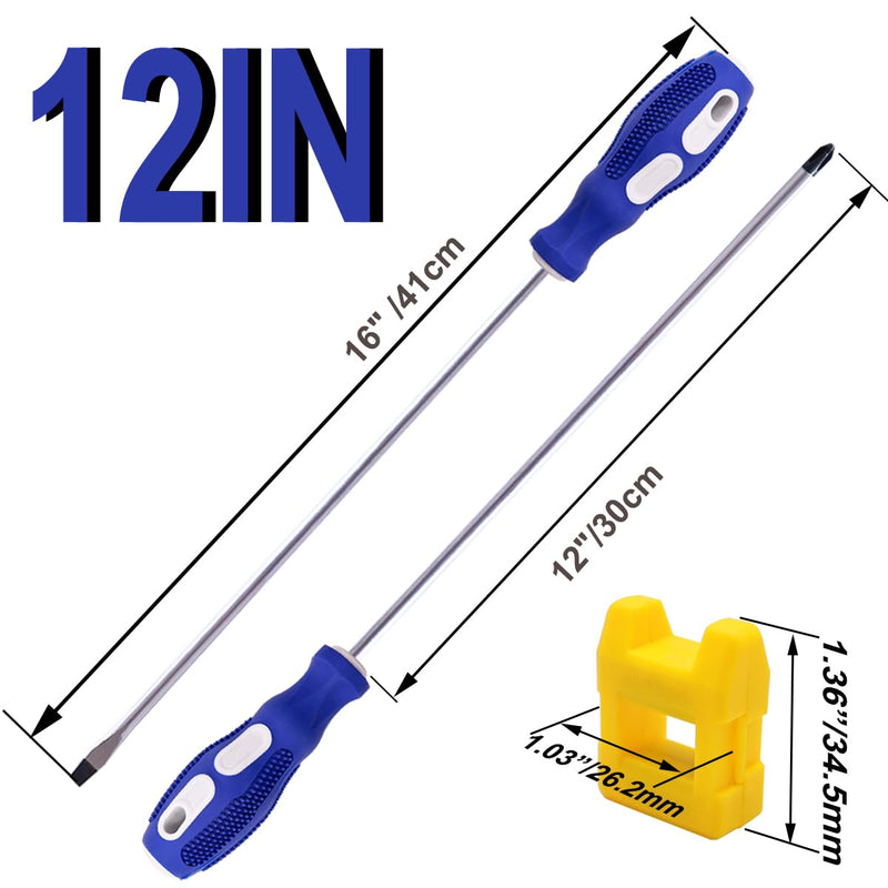 [Australia - AusPower] - smseace 12INCH-2 Packs Slotted And Phillips Screwdriver Set 12 "(PH2), Long Flat Blade Screwdriver And Cross-head Screwdriver, Magnetic Extended Screwdriver With Rubber Handle.E-007-2P 