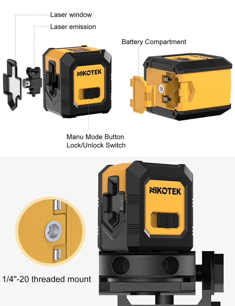 [Australia - AusPower] - Laser Level Self-Leveling Green Beam Horizontal and Vertical Cross-Line Laser for Home Decoration Carrying Pouch, Battery Included 