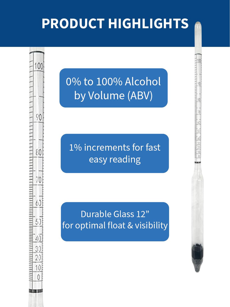 [Australia - AusPower] - Alcohol Hydrometer 0-100% Pack of 2 