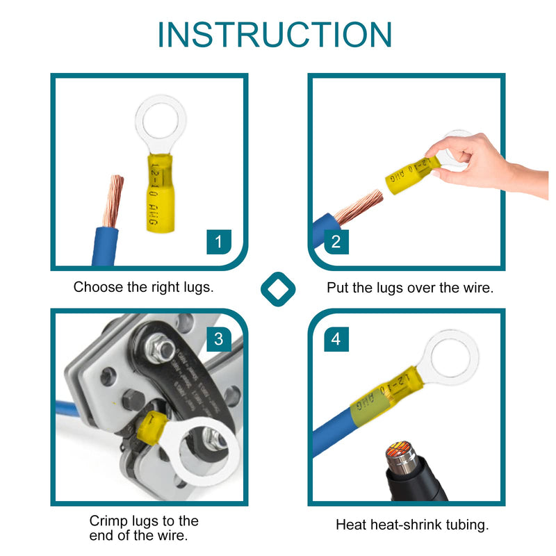 [Australia - AusPower] - 60 PCS Heat Shrink Wire Connectors, 12-10 AWG Ring Terminals, 12-10 Gauge 3/8" Stud(M10) Automotive Marine Ring Connectors by Housun 12-10AWG-3/8"(M10) 60PCS 