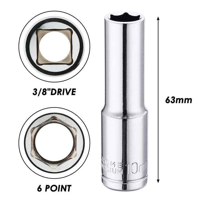 [Australia - AusPower] - MIXPOWER 6PCS 3/8"Drive 10mm Deep&Shallow Socket, CR-V, Metric, Mirror Finish, 6 Point & 12 Point 3/8"Drive(6PCS)Silver 
