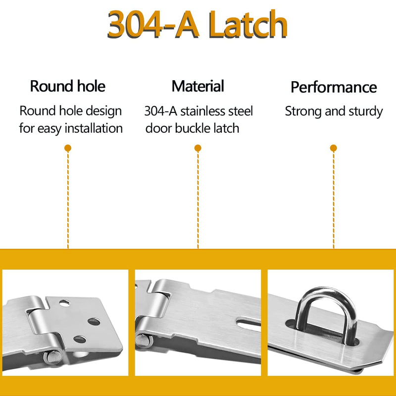 [Australia - AusPower] - 2Pcs Stainless Steel Gate Lock Hasp, Safety Packlock Clasp Lock Set for Doors, Cabinets, Closets and More (3inch-Silver) 3inch-Silver 