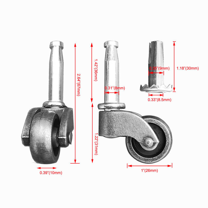 [Australia - AusPower] - 1" Swivel Stem Ball Caster Wheel, Zinc Alloy Castor for Furniture Socket Type Mounting Stem, Antique Brass, 353lbs, Pack of 4 