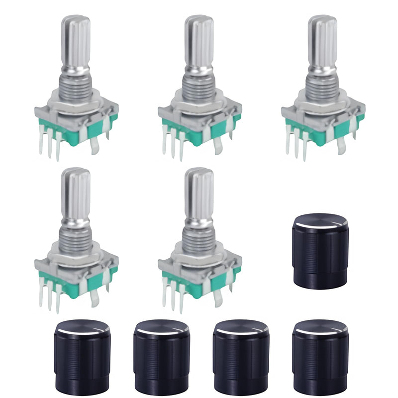 Pack of 5 EC11 Rotary Encoder 360 Degree Digital Potentiometer 5 Pin with Switch and Rotary Knob, Audio Rotary Encoder Module Continuous Rotary Switch for Automotive Electronics Multimedia Audio