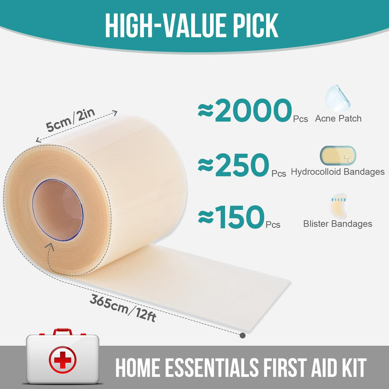 [Australia - AusPower] - Hydrocolloid Roll for Wound Care, Hydrocolloid Patch Bandages with Self-Adhesive, Bed Sore Bandages, Highly Absorbent for Burn, Blister, Acne Care, Sterile and Waterproof (2in x 12ft) 