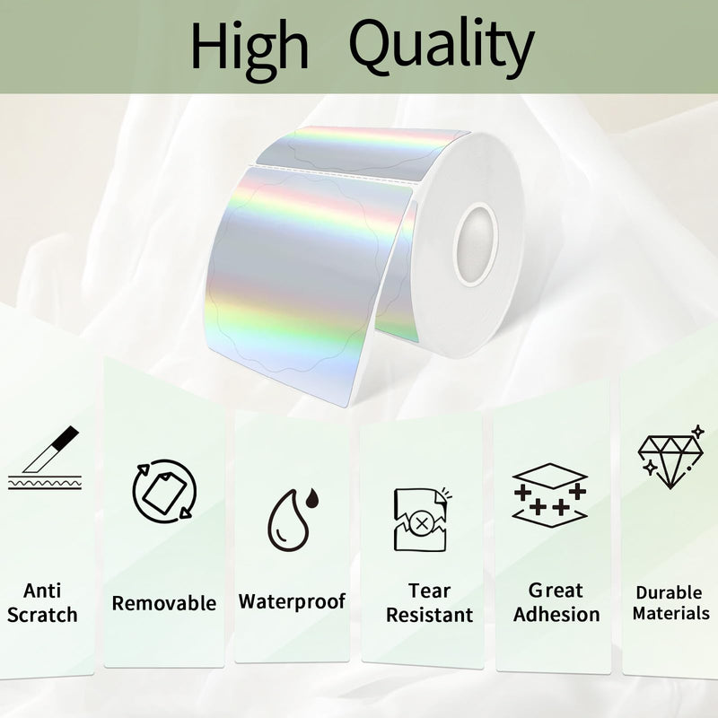 3 Inch Round Holographic Thermal Labels, Color Flower Thermal Sticker Labels for Small Business, Logo Design, Baking,300 Sheets/1 Roll (Holographic Silver) 3 inch