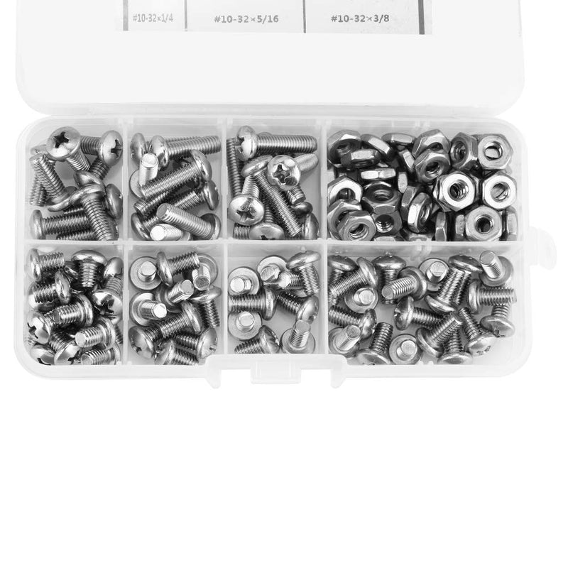 [Australia - AusPower] - 140pcs #10-32 304 Screws and Nuts, Stainless Steel Pan Head Screws Kit Assortment Set Repair Tool Accessory 