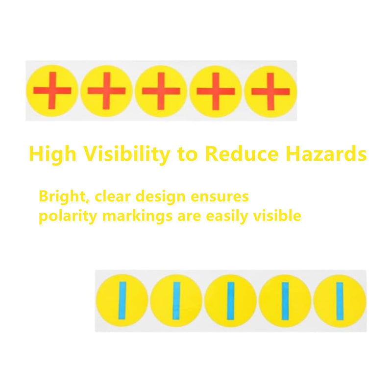 6 Sheets Polarity Battery Stickers - High Visibility Labels for Easy Positive/Negative Terminal ID on Batteries Electrical Machines