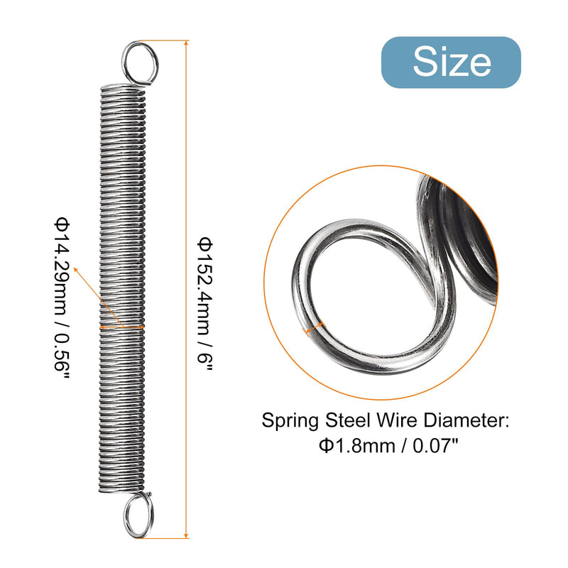 [Australia - AusPower] - uxcell Extended Spring (0.07"x0.56"x6"/1.8x14.29x152.4mm), 2Pcs Spring Steel Dual Hook Tension Springs for Machinery Construction Industrial 