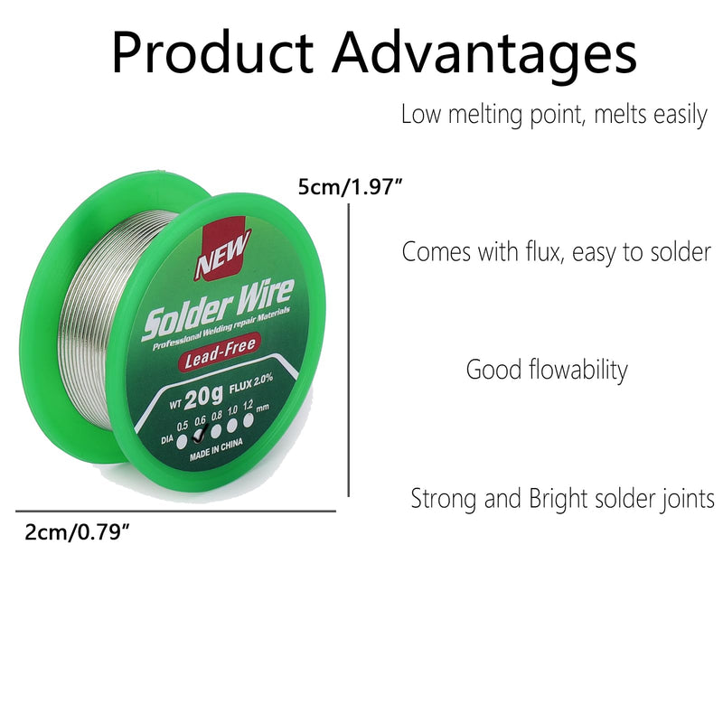 Lead-free Solder 0.6 mm, Soldering Wire 20 g with Flux Solder for Electronics | Rosin Core Sn99.3 Cu0.7 Electronic Solder Wire for Electrosoldering Repair 20g 0.6mm