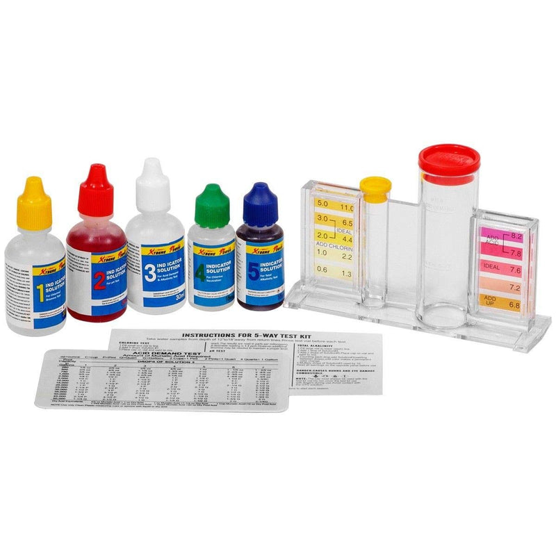 [Australia - AusPower] - XtremepowerUS 5-Way Swimming Pool Test Kit pH, Chlorine, Bromine, Alkalinity Chemistry Testing with Case Spa, Inground Above Ground Pool Residential 