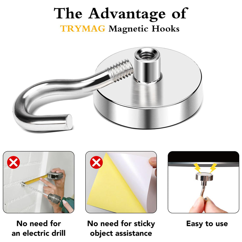 [Australia - AusPower] - TRYMAG Magnetic Hooks Heavy Duty, 28Lbs Super Strong Magnet Hooks for Hanging, Neodymium Earth Magnets with Hook for Refrigerators and Cruise Cabin, Grill, Workplace-25pcs 25PCS Silver-28LBS 