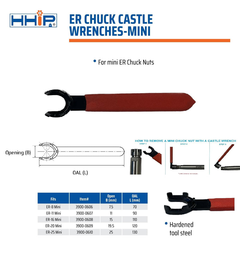 [Australia - AusPower] - HHIP 3900-0609 ER-20 Castle Wrench for Mini ER Chuck Nut, 19.5 mm 19.5 mm Open Size 