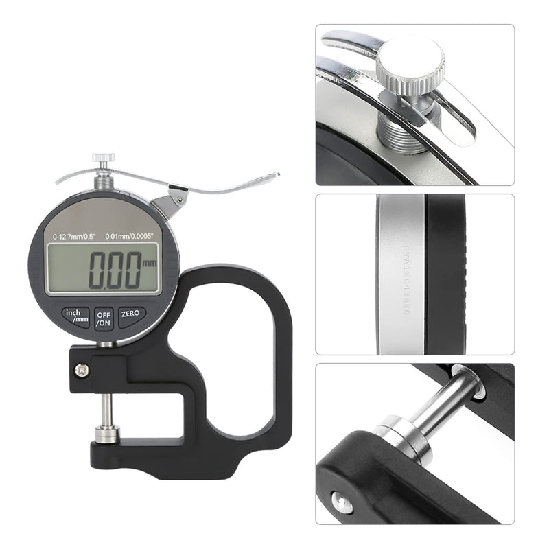 [Australia - AusPower] - HEITIGN 16 * 12 * 5 Micrometer Measuring Tool Leather Thickness Digital Display Paper Leather Cloth Thickness Measuring Tool Range 0‑12.7mm 0.01mm 