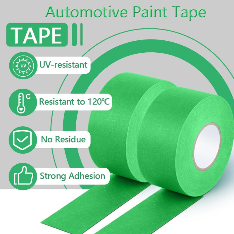 NETEHA 3 Rolls Painters Tape Masking Tape 1.57 Inch x 55 Yard, Heat Resistant No Residue Automotive Adhesive Tape for Automotive Paint and DIY Paint Projects (Green) 1.58in-3rolls