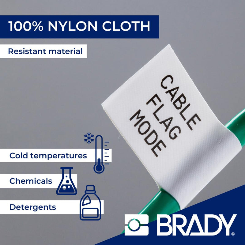 Brady Authentic (M4C-750-499) Aggressive Adhesive Multi-Purpose Nylon Labels 0.75 in W x 16ft Black on White. for use with The BMP41, BMP51, and M511 Label Printers