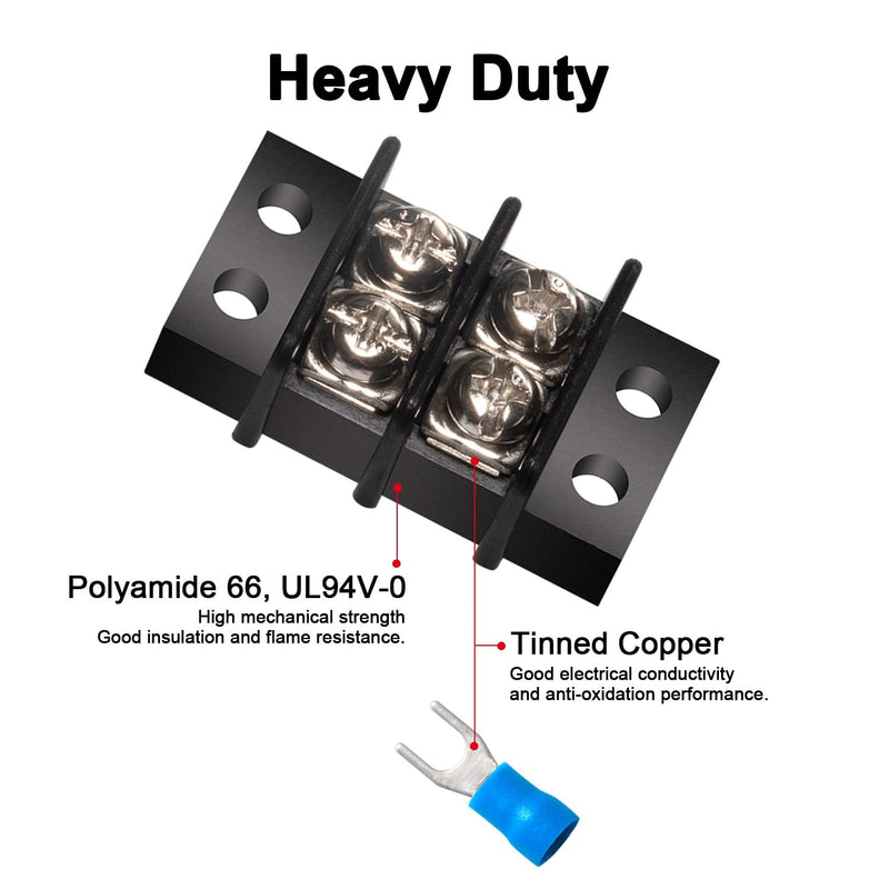 MILAPEAK Terminal Block - 2 Pack 2 Positions 200v-450v 20-30A Dual Row Screw Terminals Strip + 8 PCS Copper Wire Fork Connectors 20 Amps 2 Circuits