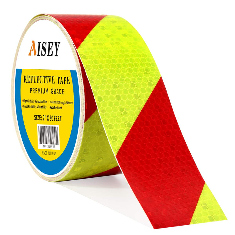 AISEY Reflective Tape Conspicuity Waterproof Yellow/Red Safety Caution Strips Tape Outdoor, Reflector Hazard Tape Stickers, Trailer Reflectors 2” X 30ft reflective tape yellow 2"x30ft