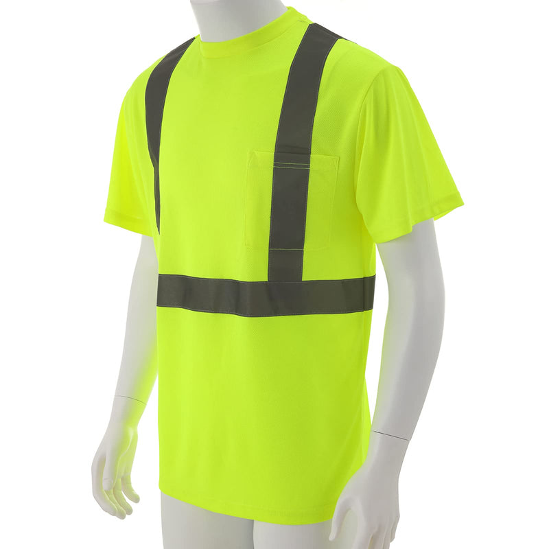 Hi Vis Safety Shirts for Men Reflective,High Visibility Work T-Shirt Short Long Sleeve with Pocket, 3 and 5 Pack Large Neon Yellow-5p