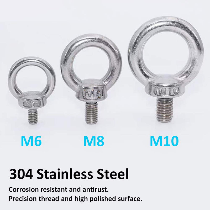 [Australia - AusPower] - Lependor M8 Metric Machinery Lifting Eye Bolt, 304 Stainless Steel Thread Lifting Ring Eyebolt - 8 Pcs M8 (5/16") 8 Pcs M8 (5/16") 
