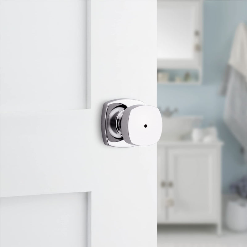 Kwikset Arroyo Knob Interior Privacy Door Knob with Lock, Door Handle For Bathroom and Bedroom, Polished Chrome Keyless Turn Lock Doorknob