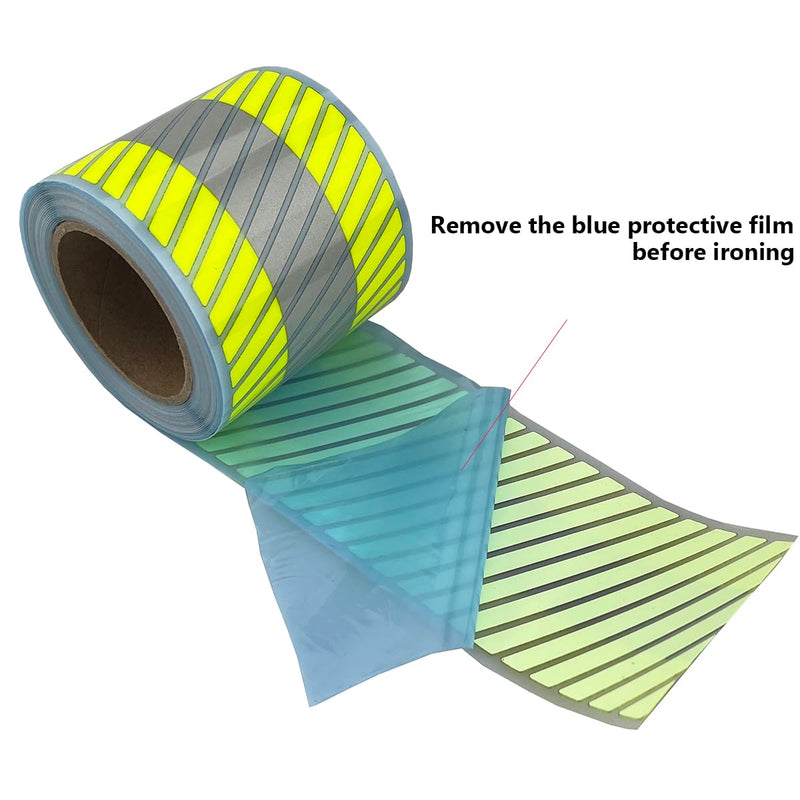 High Visibility Reflective Heat Transfer Vinyl Iron On Tape for Clothing 2in x 5yd (Fluorescent Yellow/Silver) Fluorescent yellow/silver