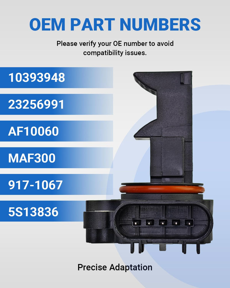 Mass Air Flow Sensor MAF Sensor Compatible for Chevy Silverado 1500 2500HD Tahoe Suburban 1500 2500 Avalanche, GMC Sierra 1500 2500HD Yukon XL 1500 2500, Escalade CTS Replaces 10393948