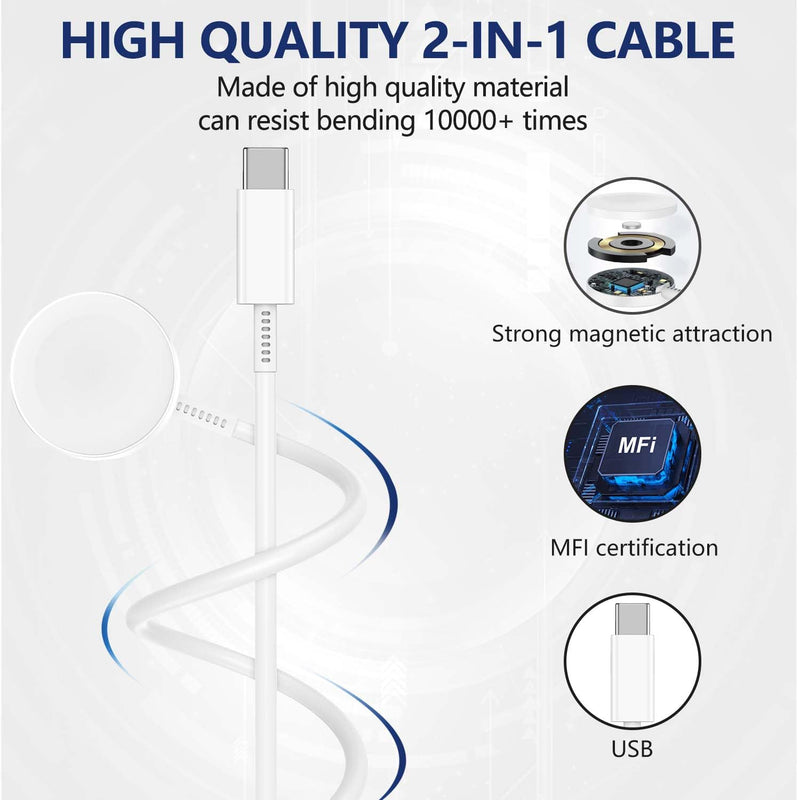 [Australia - AusPower] - 5W Fast Charger for Apple Watch Chargers with 20w Charger Block,USB C Magnetic for i-Watch Fast Charging Cable for Watch Series SE/8/7/6/5/4/3/2/1 Includes 38mm 40mm 42mm 44mm 45mm Size 3FT White-3in1 