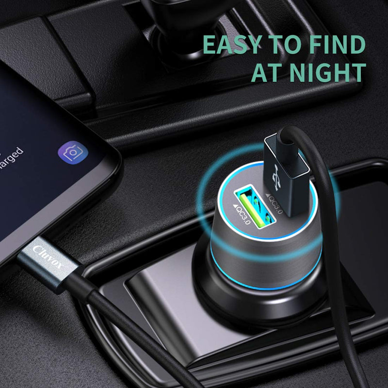 [Australia - AusPower] - Rapid USB C Car Charger, Compatible for Samsung Galaxy S24/S23/S22/S21/Note 20/Ultra/10/Plus/9/8/S20/S10+/S10e/S9/S8/A50/A70, Quick Charge 3.0 Dual USB 18W Fast Car Charger+ Type C Cable 3.3ft Dark Grey 3.3ft cable 