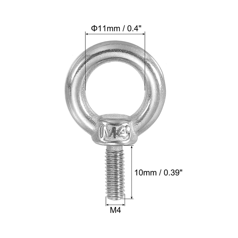 [Australia - AusPower] - PATIKIL M4 x 10mm Lifting Shoulder Eye Bolt, 5Pcs 304 Stainless Steel Lifting Ring Threaded Eyebolt with Nuts Washers for Hanging Hammocks Articles 5 