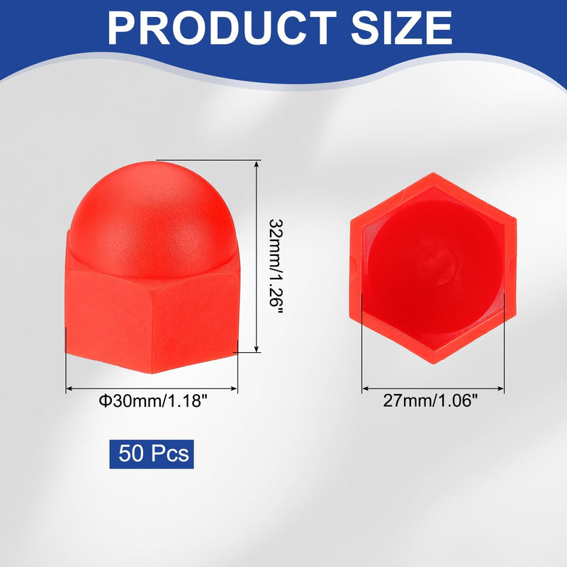 [Australia - AusPower] - PATIKIL 50 Pcs Hex Nut Cover, M18x27x32mm Nylon Screws Bolt Covers Caps Dome Acorn Hex Head Bolt Protection Cap for Screws Nut, Red 