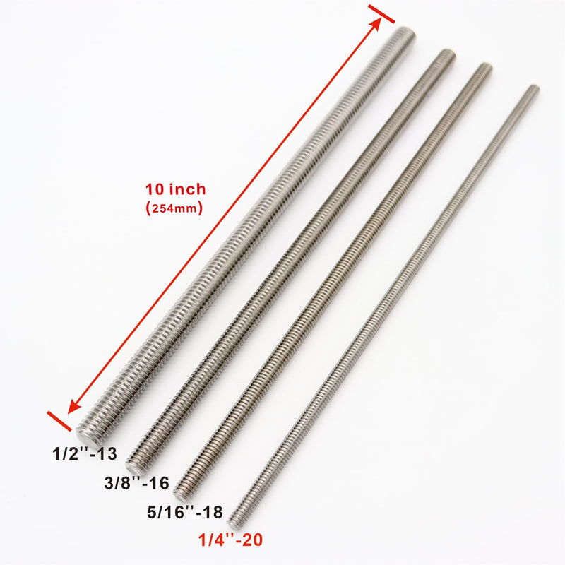 [Australia - AusPower] - 1/4"-20 Fully Threaded Rod Studs 5 Pack Long Threaded Screw 304 Stainless Steel Right Hand Threads All Threaded Rod Studs for Anchor Bolts Clamps Hangers U-Bolts 1/4-20 