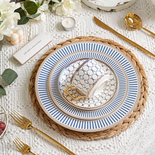 CwlwGO- European Bone China Tea Cup Sets Of 2,Elegance Blue and White Ceramic Cup and Saucers, For Women Tea Parties or Gifts Giving.