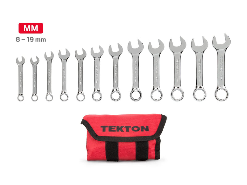 TEKTON Stubby Combination Wrench Set, 12-Piece | WRN01190 12-Piece (8-19 mm) Pouch