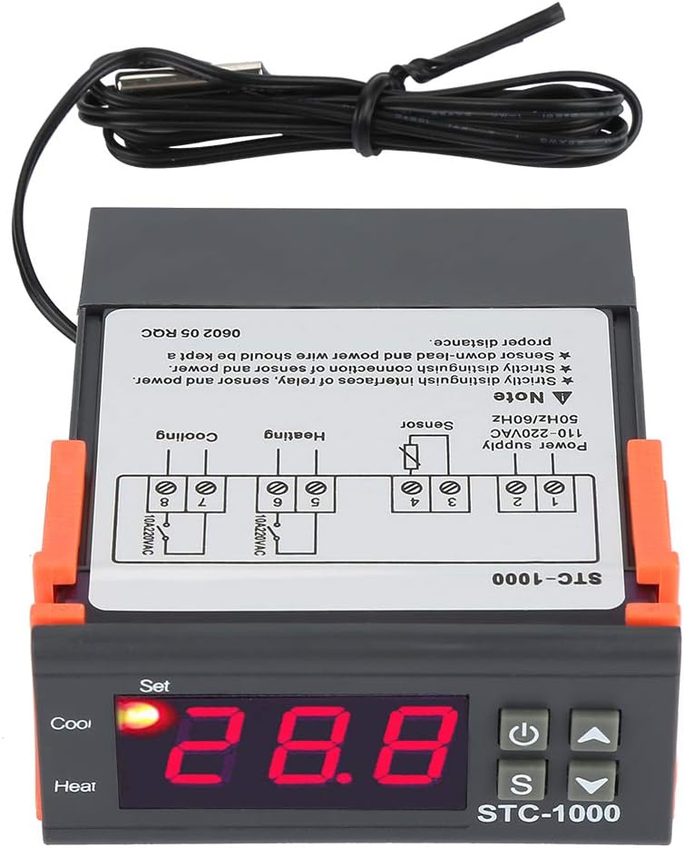 [Australia - AusPower] - STC-1000 Digital Temperature Controller Digital LED Display DC 110V-220V 10A Celsius Heating Cooling Centigrade Thermostat Sensor 2 Relay Output with NTC 10K Thermistor Sensors Temperature Probe 