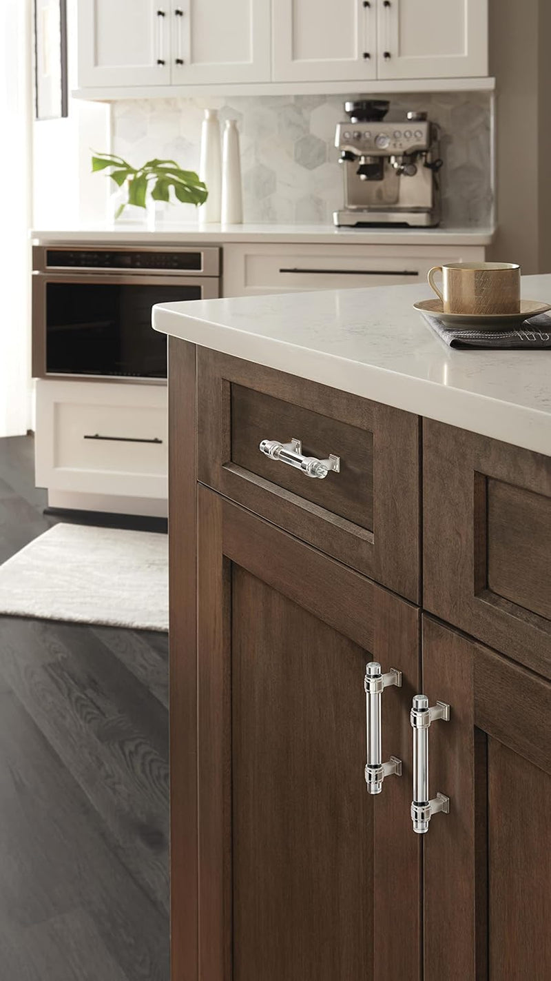 Amerock | Cabinet Pull | Clear/Polished Nickel | 3-3/4 inch (96 mm) Center-to-Center | Glacio | 1 Pack | Drawer Pull | Drawer Handle | Cabinet Hardware