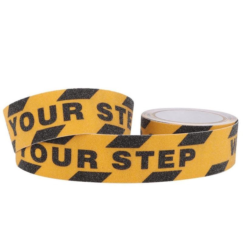 Watch Your Step PVC Non-Slip Tape 16.4Ft x 1.97 Inch Yellow Black Anti-Slip Abrasive Safety Tape for Floor Stairs and Steps