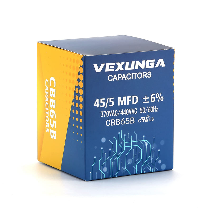 [Australia - AusPower] - VEXUNGA 45/5 uF 45+5 MFD 370V or 440V Dual Run Start Round A/C Capacitor 45 5 uF 370 440 Volt VAC CBB65B Air Conditioner Capacitors for AC Unit Fan Motor Start or Heat Pump or Condenser Straight Cool [V03] 45+5 uF Round 