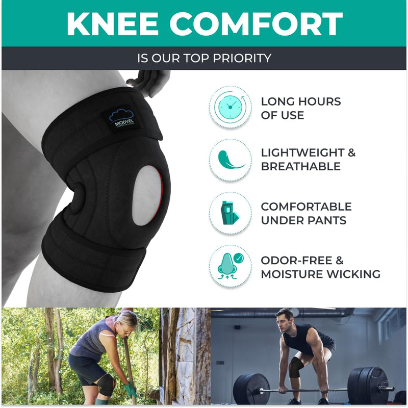 [Australia - AusPower] - MODVEL ELITE Knee Brace for Women & Men with Side Stabilizers, Patella Gel Pads Brace for Meniscus Tear for Maximum Knee Pain Support - ACL Knee Braces for Running, Workout, Arthritis & Joint Recovery Black Small/Medium 