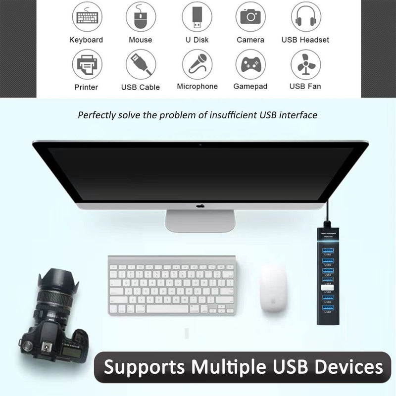 [Australia - AusPower] - USB Hub 3.0, VIENON 7-Port USB Data Hub Splitter for Laptop, PC, MacBook, Mac Pro, Mac Mini, iMac, Surface Pro and More USB Devices Expand 7 USB 
