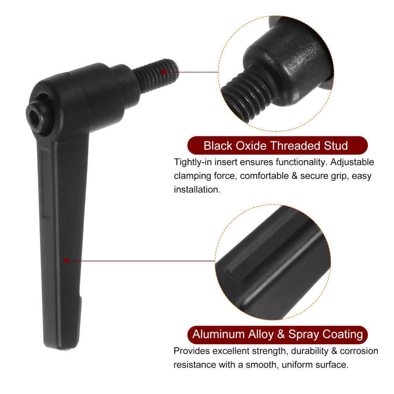 [Australia - AusPower] - 4pcs Adjustable Clamping Lever Handles M6 x 12mm Male Thread Bolt Knobs Rotating Screw Locking Quick Release Ratchet Push Button Handle, Black 