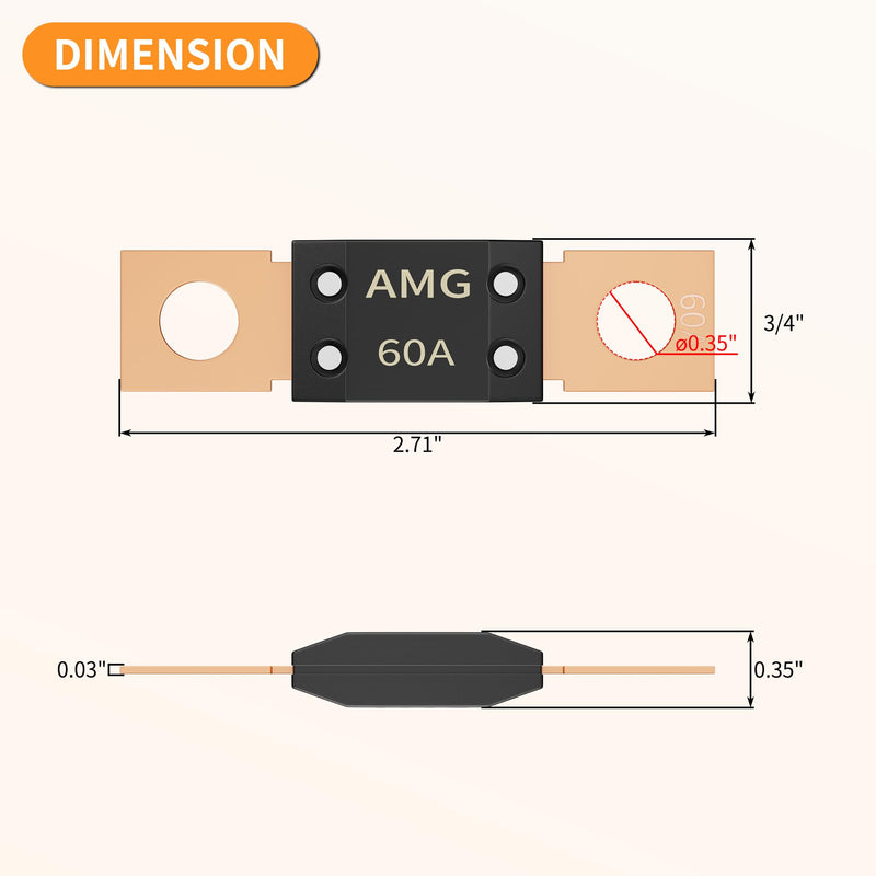 [Australia - AusPower] - Joinfworld 60A MEGA Fuse, High Current Bolt Mount Automotive 60 Amp MEGA/AMG Fuse for Cars, Trucks, Construction Vehicles, Buses, Boats - 3Pcs 
