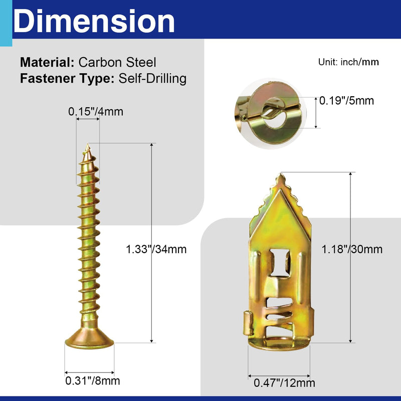 [Australia - AusPower] - 90Pcs Self Drilling Drywall Anchors with Screws, Metal Expansion Bolt for Drywall, Screw Anchors Heavy Duty 90 